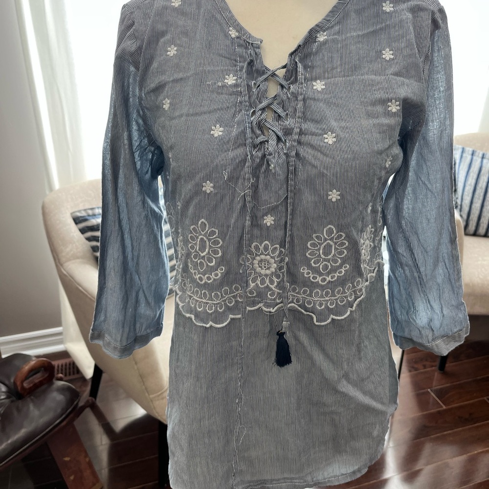 Embroidered Blue Women's Top